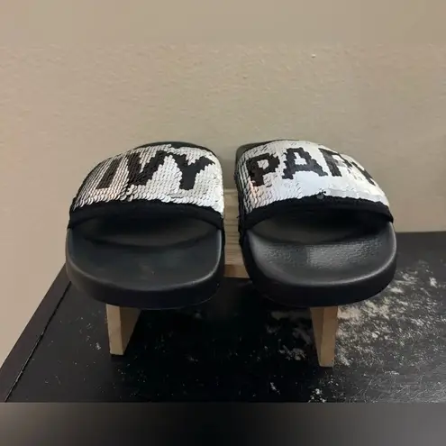 Ivy Park Sequin Slider Metallic Silver Revolve Womens Size 6 Beyoncé Adidas