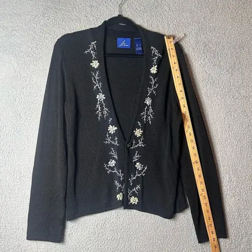 J.H. Collections Cardigan Womens L Black Embroidered Sequined Long Sleeve NEW Size L