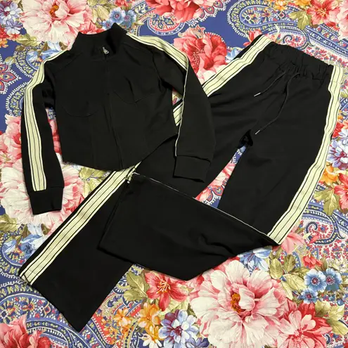 Two piece tracksuit crop jacket high waist pants track pants joggers 2 piece set Black