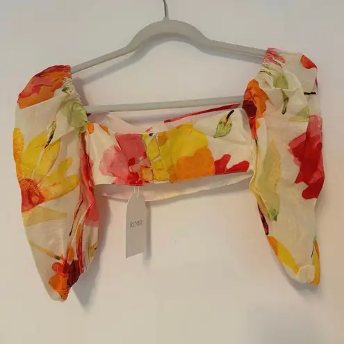 NWT RUMER Camille Sunshine Crop Top Watercolor Floral Print Size XXS Red