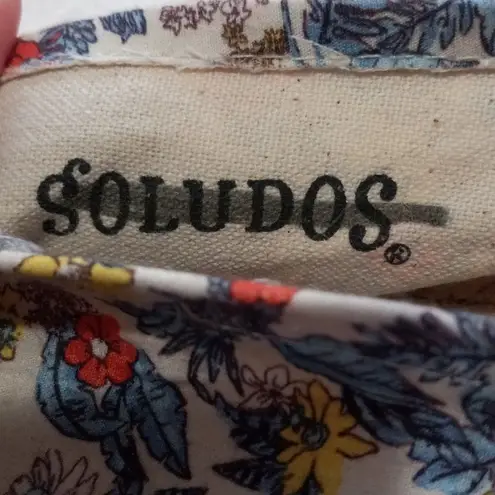 Soludos Multicolored Floral Leaf Print Canvas Jute Slip On Flat Espadrilles