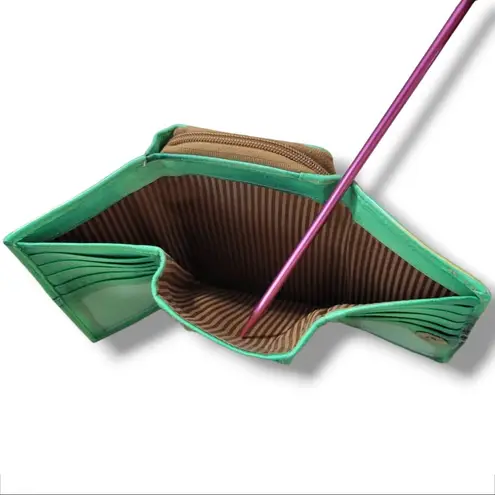 Magnifique Wallet Leather Trifold Wallet Butterfly Floral Hand Painted Wallet Green