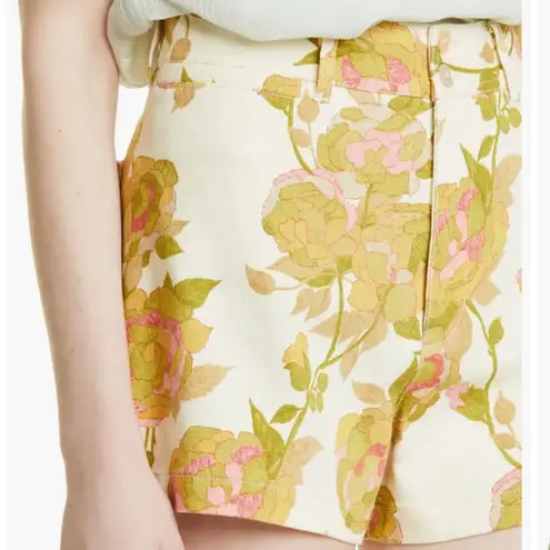 Rebecca Taylor Floral Stretch Cotton Twill Shorts in Wild Peony Ivory 16 NWT