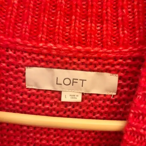 Loft  Mock Neck Wool Blend Cable Knit Turtle Neck Sweater Red Large