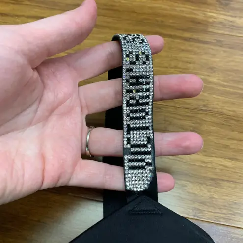 Victoria's Secret  Very Sexy Push Up Black Bra Rhinestone Straps Padded Size 32DD