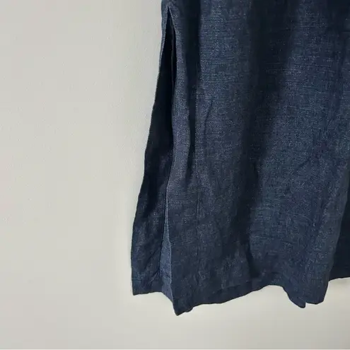 Whistles Dark Denim Easy Linen Belted Short Sleeve V Neck Shirt Dress 8 Blue