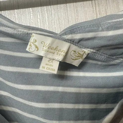Suzanne Betro Weekend Women's Short Sleeve Cowl Neck Tunic Top Gray Stripe Sz 2X