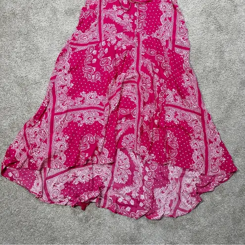 Ann Taylor  Bandana Paisley Wrap Maxi Dress V-Neck Shortsleeve Hi-Low Pink Boho 8