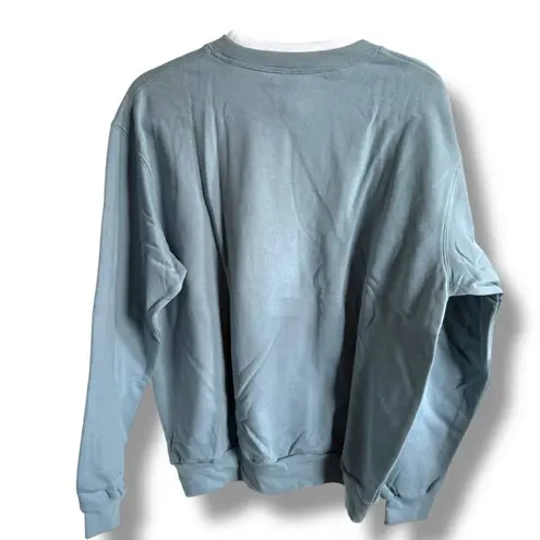 Green & White Crewneck Sweatshirt with Ribbed Trim Cat Appliqué Granny Womens L Size L