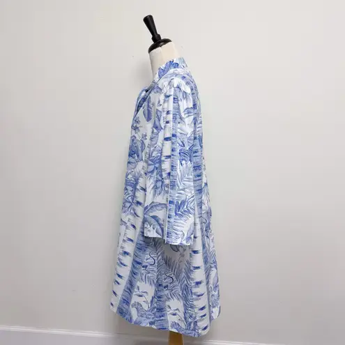 Tuckernuck Blue White Safari Toile 3/4 Sleeve Tie Neck A Line Mini Dress Large