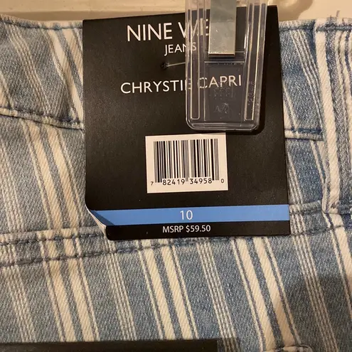 Nine West NWT Women’s  striped denim capris chrystie cropped jeans blue white