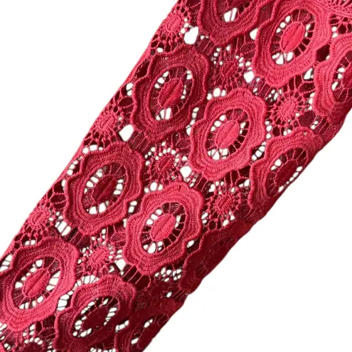 Tickled Teal Red Lace Long Sleeve Top Sz L