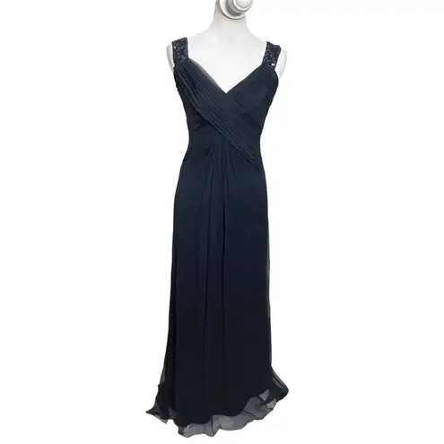 Tadashi Shoji Tadashi Collection Navy Silk Gown Beaded Women’s Size 0 Formal Evening Dress