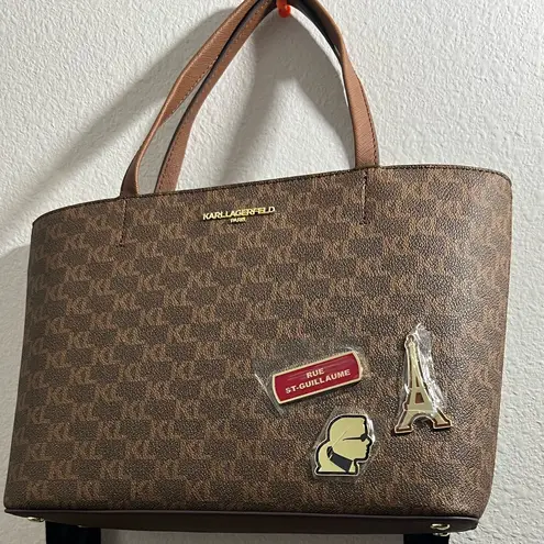 Karl Lagerfeld New brown & Red Monogram KL crossbody/ Purse $198