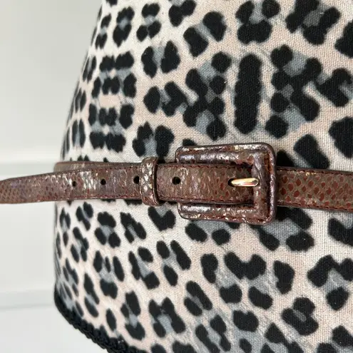 Genuine leather thin animal metallic print snake skin brown belt