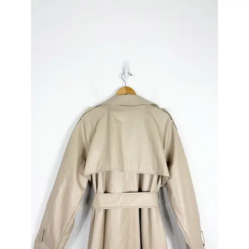 ASOS  DESIGN Tan Faux Leather Trench Coat Size 12 Long Preppy Chic Minimalist - Image 13