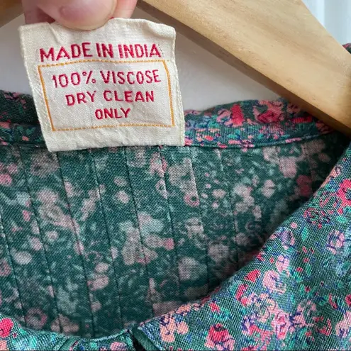 Vintage Floral Prairie Cottage Core Midi Dress Green