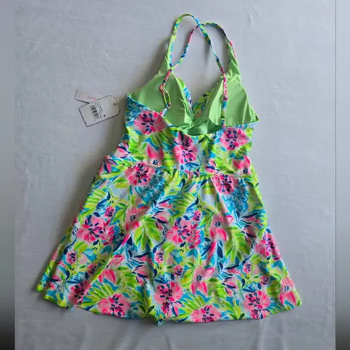 Stella Parker Women's Hem Wrap Swim Dress Tummy Toner Multi Waterlilly Size XL Pink