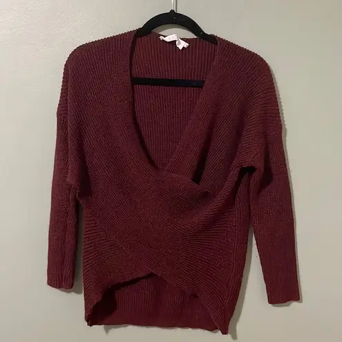 ASTR The Label Burgundy Ribbed Cross Wrap Sweater size Small