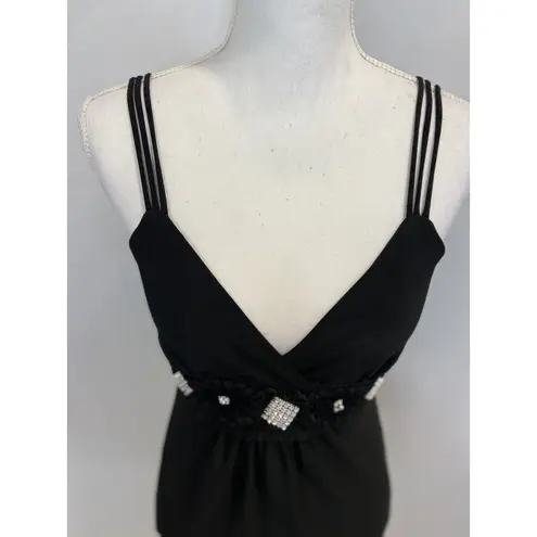 Vintage Lipstick Top Womens Small Black Rhinestone Bling Clubwear Y2K Retro Sexy