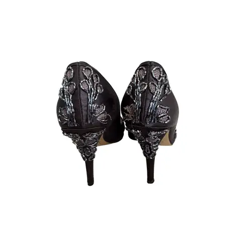 HOUSE OF DEREON Beyonce Black Satin Embroidered Beaded Heels Size 7.5