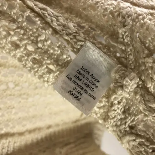 Lauren Conrad Ivory Open Crochet Knit Cardigan Sweater Ruffle Hem S