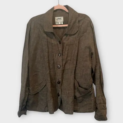 Flax Oversized Minimalist Lagenlook Coastal Grandma 100% Linen Shirt In Brown M