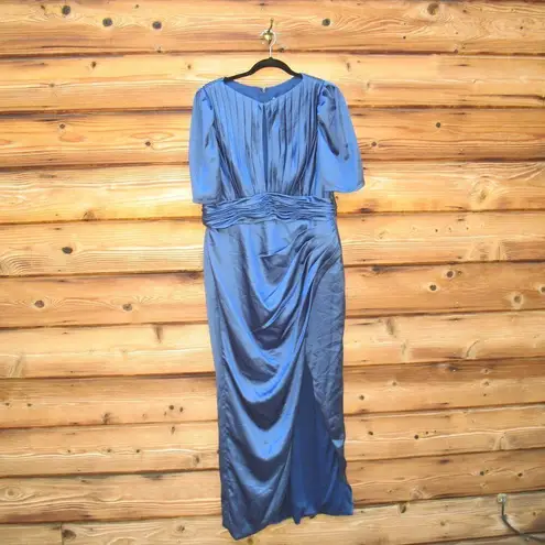 Mac Duggal NWT PUFF SLEEVE PLEATED BODICE DRAPED GOWN Blue 14