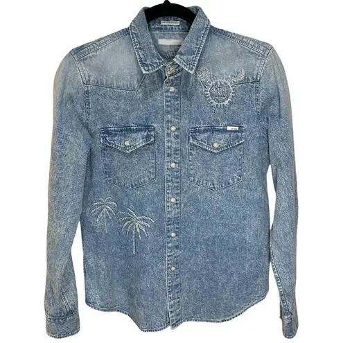 MOTHER All My Exes Shirt in Barking Up The Wrong Palm Tree Size XS Blue