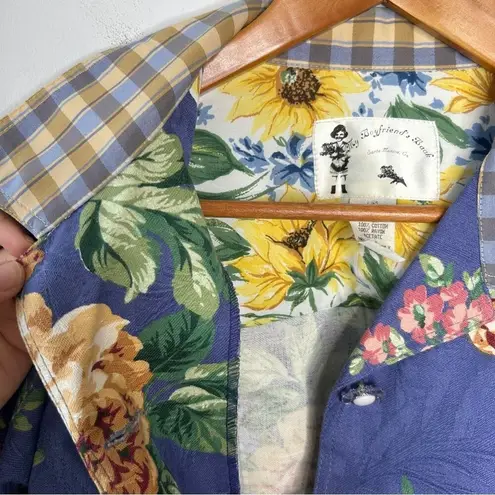 Vintage Jacket Womens Size Small Cottage Granny Floral Plaid Country Chic Artsy Blue