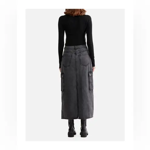 Ena Pelly Nova Denim Maxi Cargo Skirt in Charcoal Wash Size 26 NWOT Gray