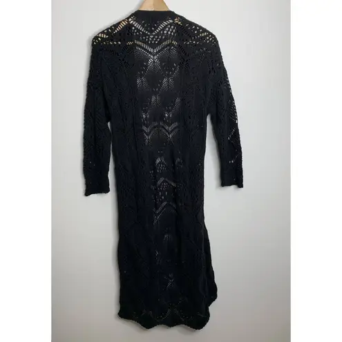 The Kooples Long Crochet Black Cardigan Open Front Sweater Womens XS