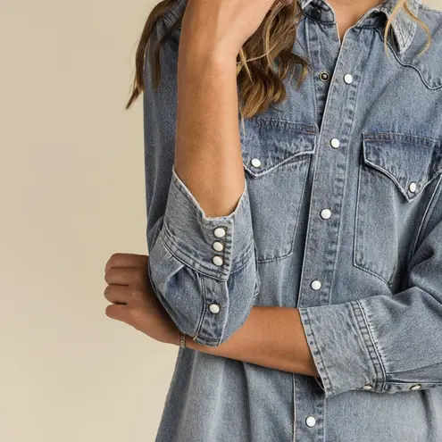 SENDERO DENIM WESTERN ANNIE PEARL SNAP SHIRTDRESS SMALL—NEEDS ZIPPER REPAIR Blue