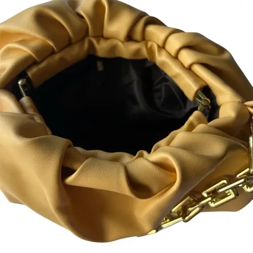 Women Pouched Cloud Gold Shoulder Bag with Chain Strap Mustard Yellow NWOT