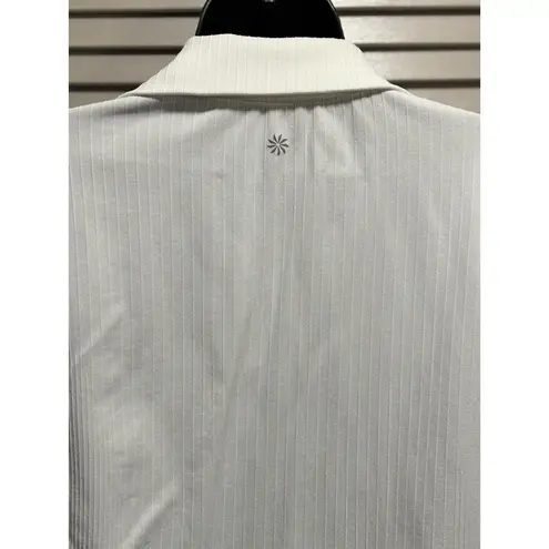 Athleta  Activewear White Top Snap Front‎ Ribbed Collared Size Small See Measure