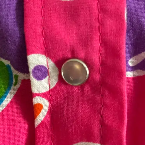 VTG EUC 70s Evelyn Pearson XL Pearl Snap House Dress Floral Pockets Hot Pink