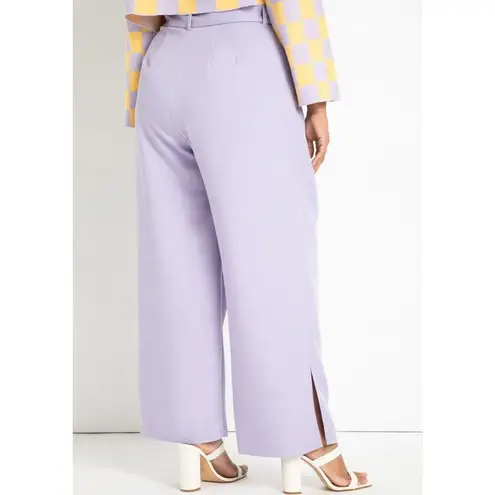 Eloquii Belted Wide Leg Side Slit Hi-Rise Trousers Lavender Plus Size 16 NEW