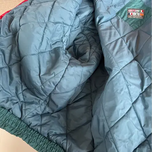 Vintage 80s 90s Paris Sport Club Teal Floral Nylon Cropped Puffer Jacket Large Blue