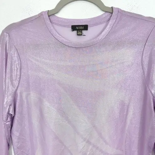 AFRM Iridescent Lilac Sheer Mesh Long Sleeve Top XL Party Club Vegas Girls Night Purple