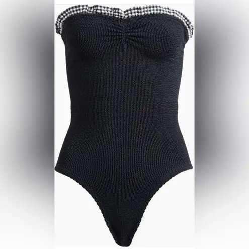 HUNZA G DOLLY STRAPLESS SEERSUCKER ONE PIECE SWIMSUIT, BRAND NEW, $255 Black Size undefined