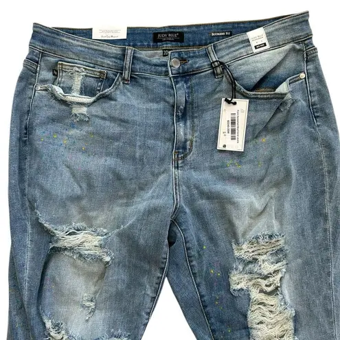 Judy Blue Paint Splashed NWT Boyfriend Mid-rise Jean 20w distressed medium/light