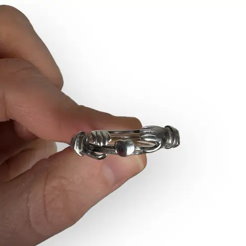 Vintage 925 Fede Gimmel Clasped Hands Heart Ring Sterling Silver Size 7.75