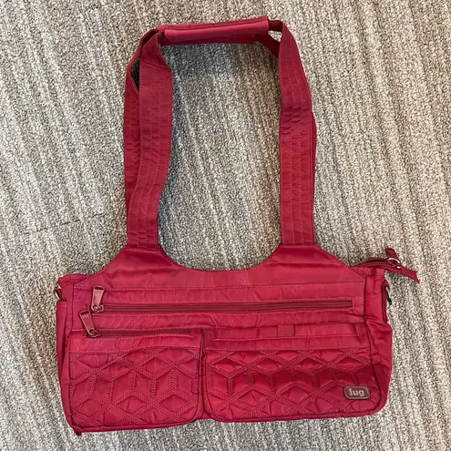 Lug Handbag East/West Shallow Streetcar Purse Tote Cranberry Red