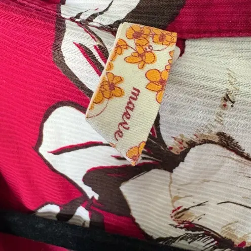 Maeve Anthro A-line Dress Magenta Floral Shirt Dress Ribbed Texture Tropical