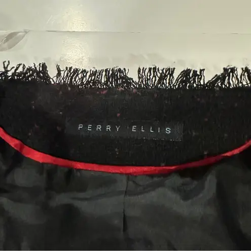 Perry Ellis Wool Blend Black & Pink Fringe Long Sleeve Blazer Size 14