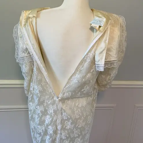 Gunne Sax Jessica McClintock Drop Waist Dress Lace Overlay Prairie Bridal Size 8