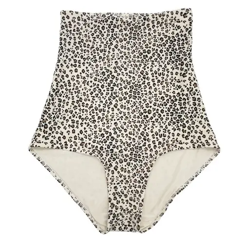 June Loop Ultra High Waist Swim Bottoms in Leopard Print Beige Black Size Small