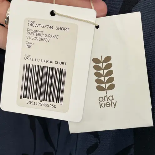 NWT Orla Kiely Painterly Giraffe V Neck Dress Ink US 8 Short UK 12 FR 40 Blue