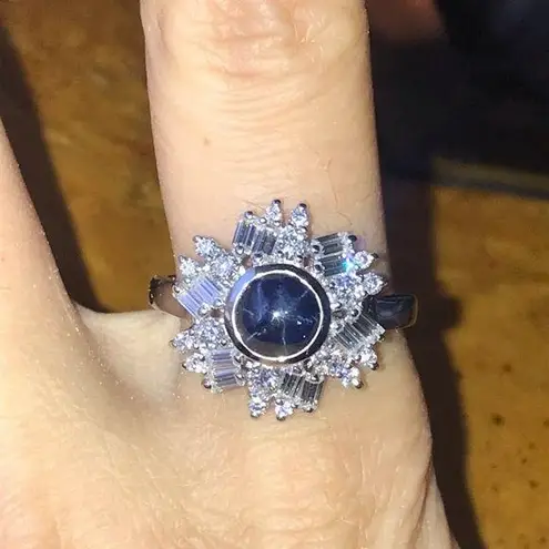 Natural Star Sapphire Moissanite Sterling Silver Ring