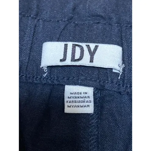 JDY Navy Blue Linen Tie Belt Elastic Waist High Rise Casual Paperbag Shorts 42 - Image 3